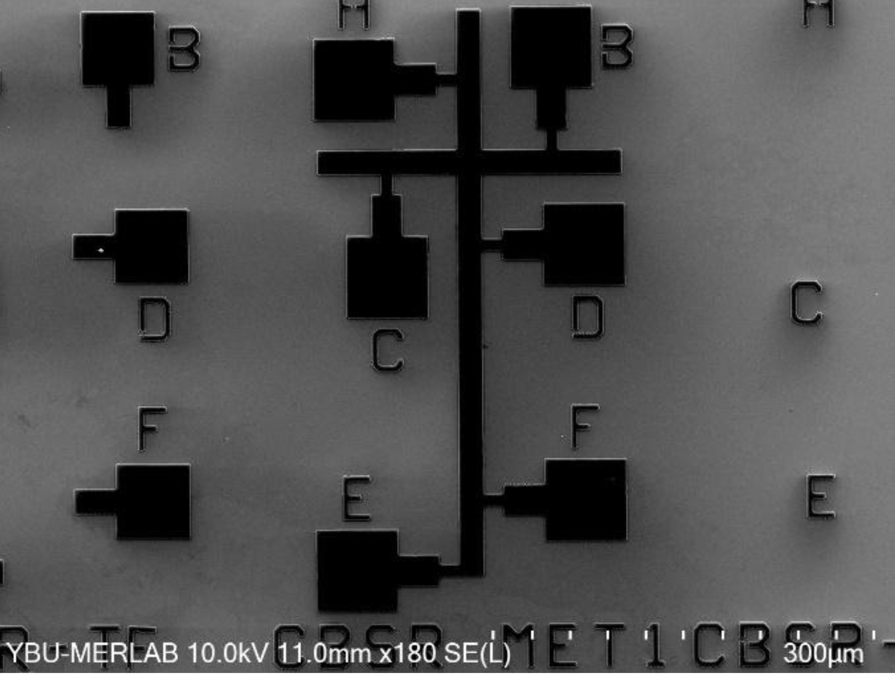 SEM image of a microcircuit geometry shown in the brochure